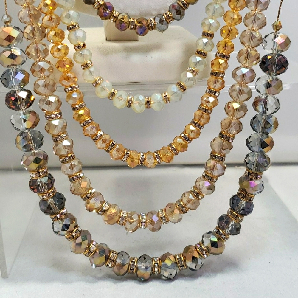 Ali kahn  7 strand multi color topaz clear glass beaded necklace - Picture 2 of 6